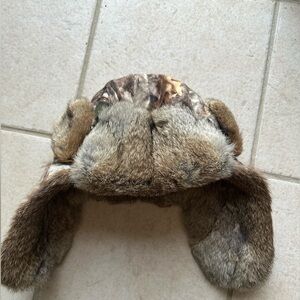 Camouflage Mad Bomber Trapper Hat with Real Rabbit Fur